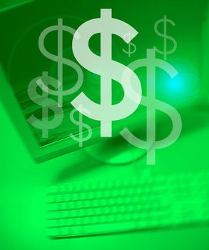 Dollar symbol on Personal Computer background