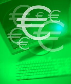 Euro symbol on Personal Computer background