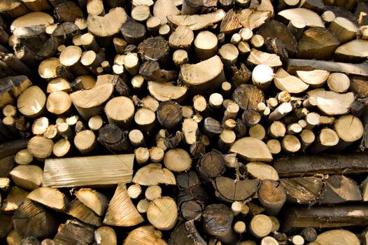 A woodpile of chestnut and beech for stoves
