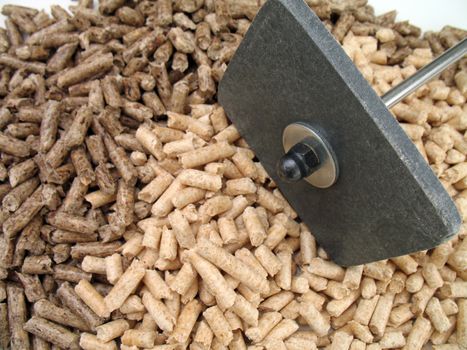 wood pellets for fireplaces and stoves and small shovel