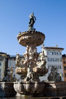 a view from Piazza Duomo of the Neptune's fountain,Trento, Italy