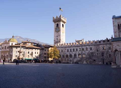 A view of Piazza Duomo with the Torre Civica, Trento, Italy