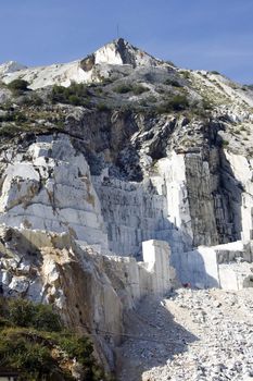 An open quarry of white marble in Carrara, Tuscany, Italy