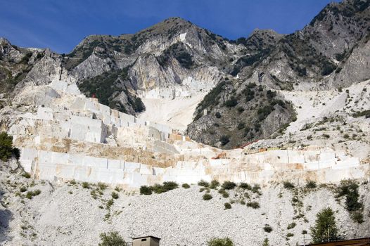 An open quarry of white marble in Carrara, Tuscany, Italy