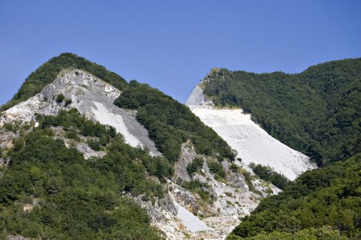 An open quarry of white marble in Carrara, Tuscany, Italy