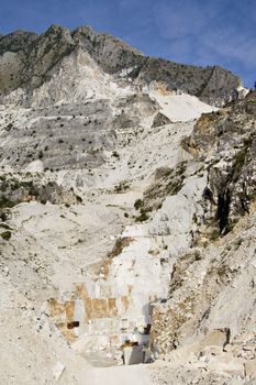 An open quarry of white marble in Carrara, Tuscany, Italy