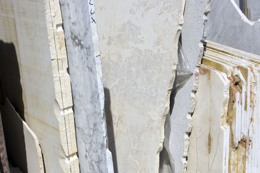 A stack of white marble slabs, Tuscany, Italy