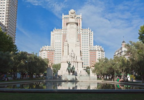 The Satue at the Spain Square in Madrid, Spain