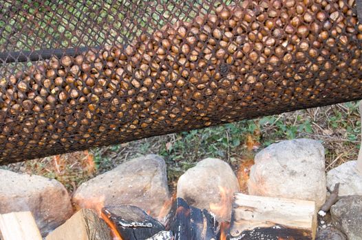 A traditional cylinder to roast chestnuts on the fire