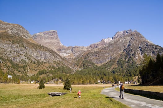 Trekking in Alpe Devero natural park in the Alps, Piemonte, Italy