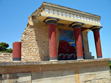 The great palace of Knossos archaeological site, bull fresco at the Bastion A at the North Entrance