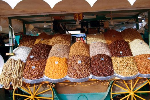 A stand of dried fruit in Djemaa el Fna square, Marrakesh