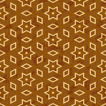seamless texture of brown wood with yellow stars and shapes