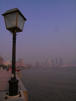 street lamp  and the city panorama