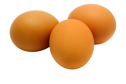 Three eggs isolated on a white background without shade