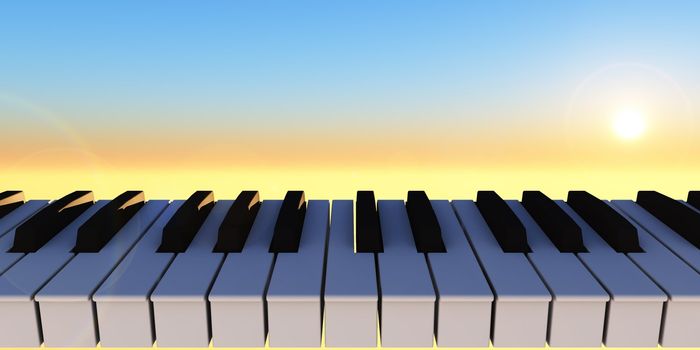 piano keyboard and sunny sky - 3d illustration