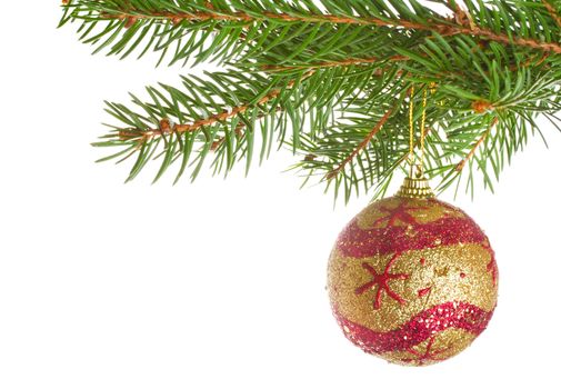 close-up christmas tree decoration, isolated on white