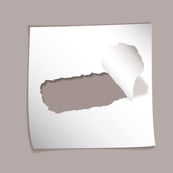 Piece of white square paper with hole torn and drop shadow