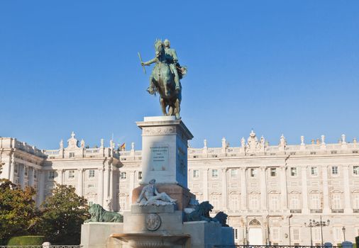 Madrid Plaza de Oriente, statue of Felipe IV. Madrid, Spain 