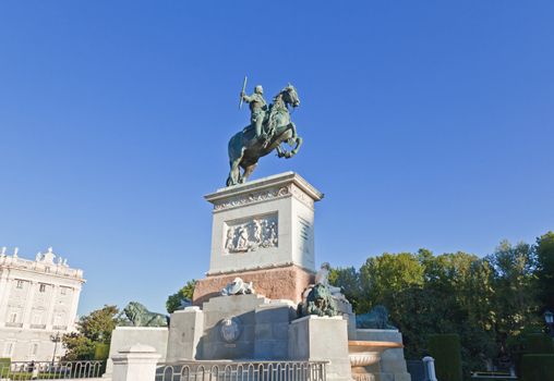 Madrid Plaza de Oriente, statue of Felipe IV. Madrid, Spain 