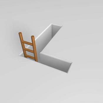 uppercase letter l shape hole with ladder - 3d illustration
