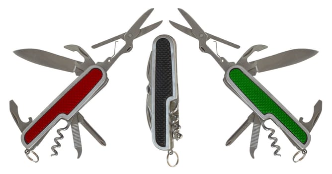 The composition of the three folding multipurpose knives