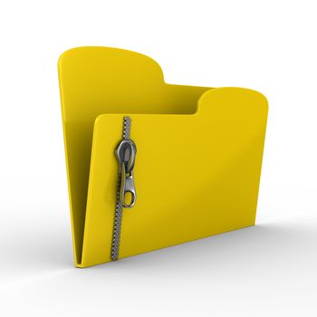 Yellow computer folder with zipper. Isolated 3d image