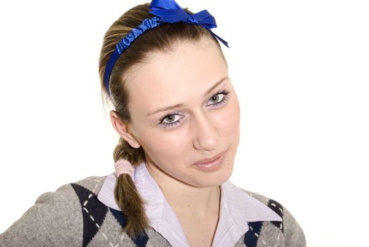 Portrait of a young  beautiful  fashionable girl over white