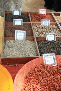 Various herbs and spices on a market in Bedoin, France