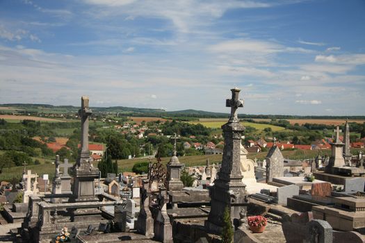 Overview of an old cemetery in Langres, France