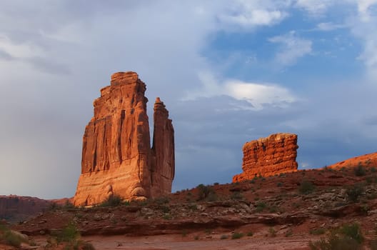 Court Towers at sunset, Arches National Park, Utah, USA