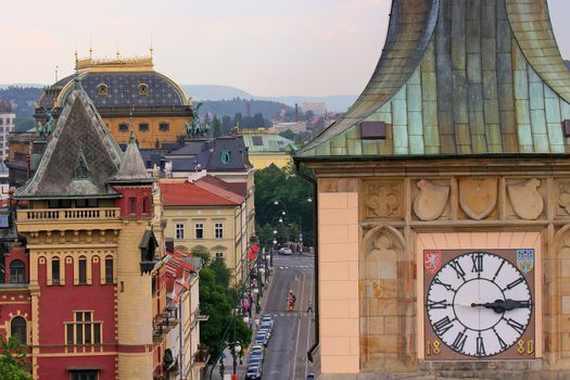 Prague Rooftops and Clock Tower, looking from Charles Bridge Tower, Czech Republic