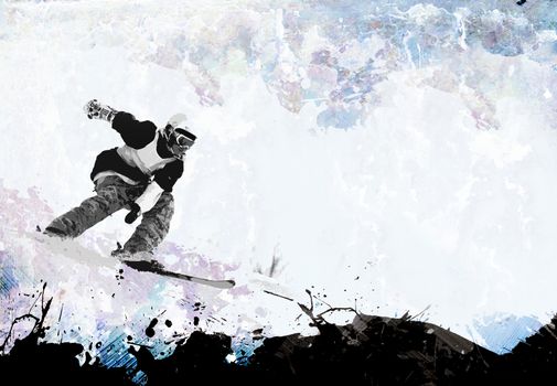 A grungy extreme winter sports layout with plenty of negative space for your text.