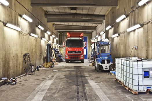 Truck in an auto repair shop