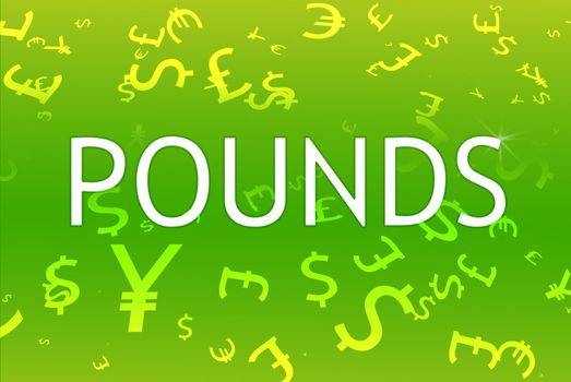 Different currencies on green background