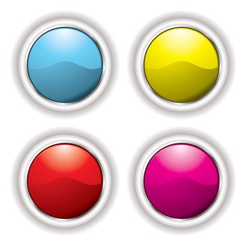 Collection of four buttons with white bevel and drop shadow