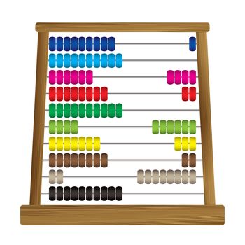 brightly colored abacus with wooden frame and metal bars