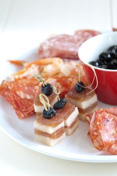 Delicious plate of italian antipasti snacks