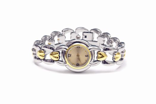 Womans wrist watch on white background