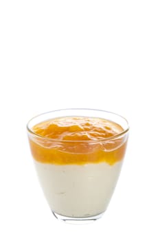 Small glass with dessert curd with apricot mousse