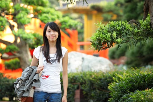 asian girl in chinese garden