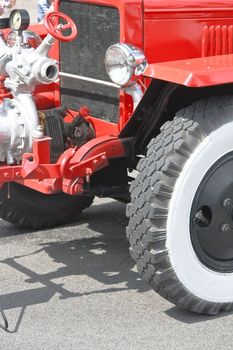 Red vintage fire truck (fire-engine) closeup