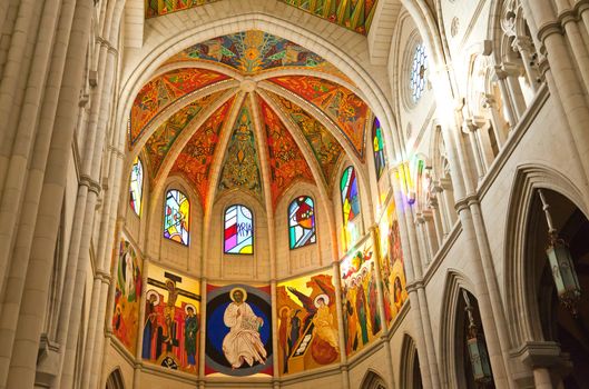 The interior of Cathedral of Almudena in Madrid, Spain