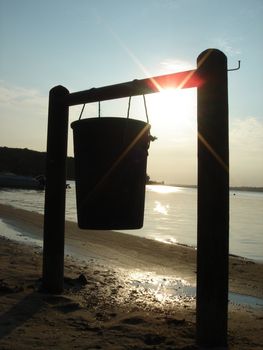 silhouette of a wooden basket in waterfront