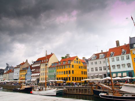 Modern Nyhavn in cloudy weather in  Denmark