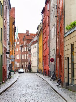 Modern day european cobble stone street in denmark