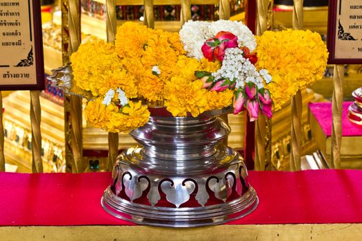 Puang malay, flower garlands at Buddhist temple in Thailand