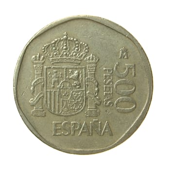 Vintage Spanish coin isolated over a white background