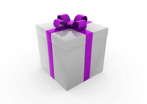 3d gray purple white gift box isolated on white background