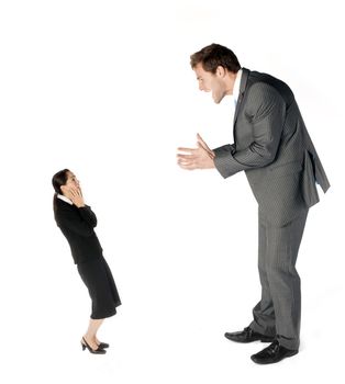 A business man making a colleague feel small